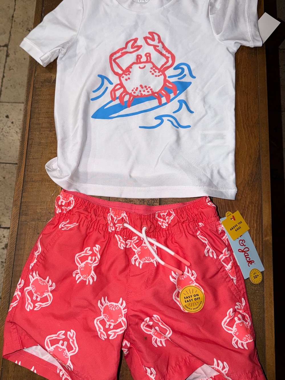 Target Kids Swim Set White Top with Coral Pink and Blue Crab Print